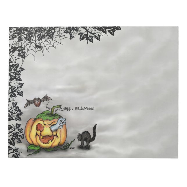 Bloc-note Fantôme, Chat, Chat et Citrouille, Bonne Halloween (Devant)