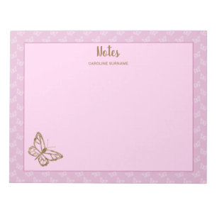 Bloc-note Faux Gold Foil Look Papillon sur Lavender Purple