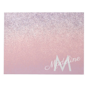Bloc-note Faux rose et violet pailleté brillant monogrammé