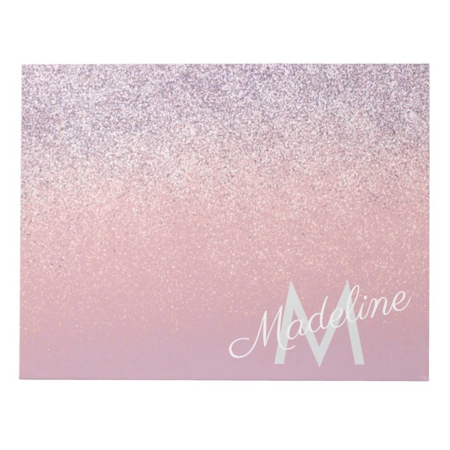Bloc-note Faux rose et violet pailleté brillant monogrammé  (Devant)