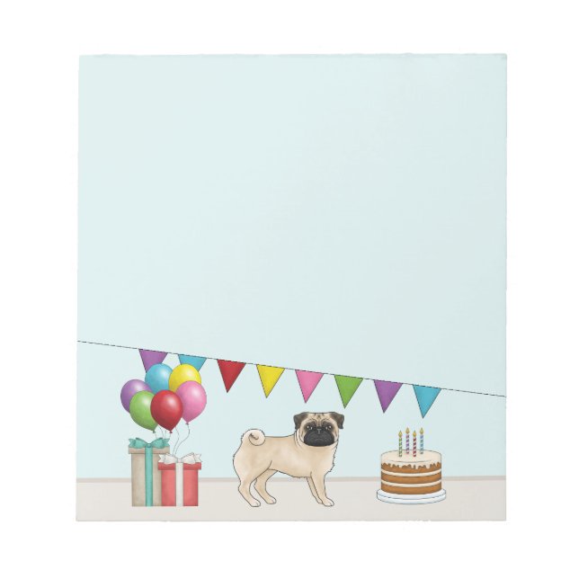 Bloc-note Fawn Pug Chiot de Dessin Animé Mignon Anniversaire (Devant)