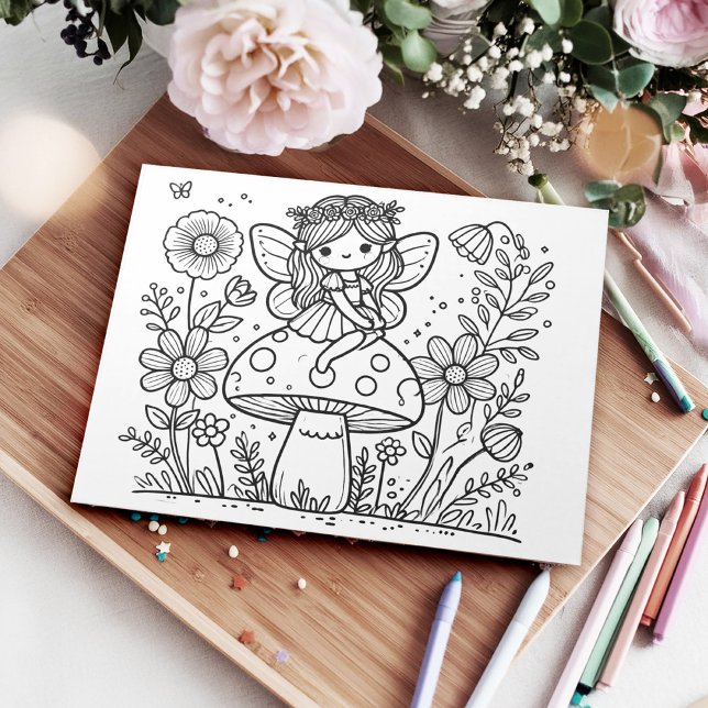 Bloc-note Fée Anniversaire Fête Coloration Activité pour enf (Fairy Birthday Party Coloring Activity Paper Notepad Placemats.)