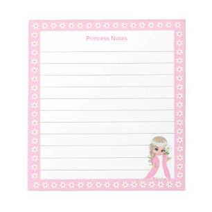 Bloc-note Fée mignonne Princesse & Fleurs blanches sur Lined