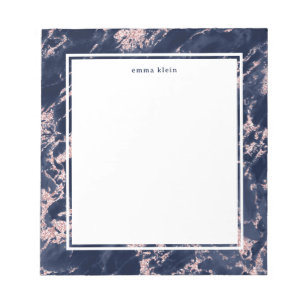 Bloc-note Feminine Blush Pink Glitter Navy Blue Marble Name