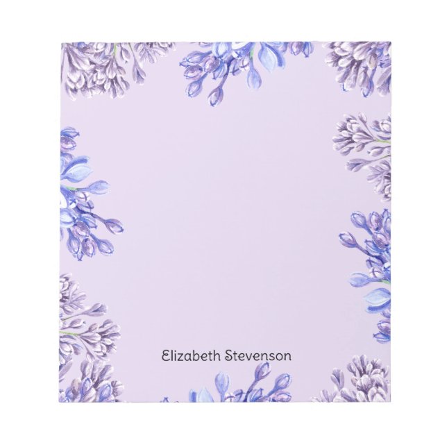 Bloc-note Feminine Elegant Aquarelle Lilac Fleurs Nom (Devant)