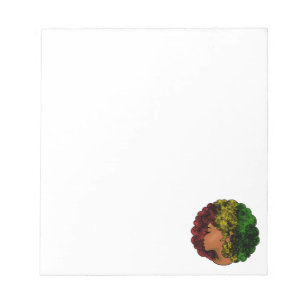 Bloc-note Femme noire rasta afro rouge jaune vert