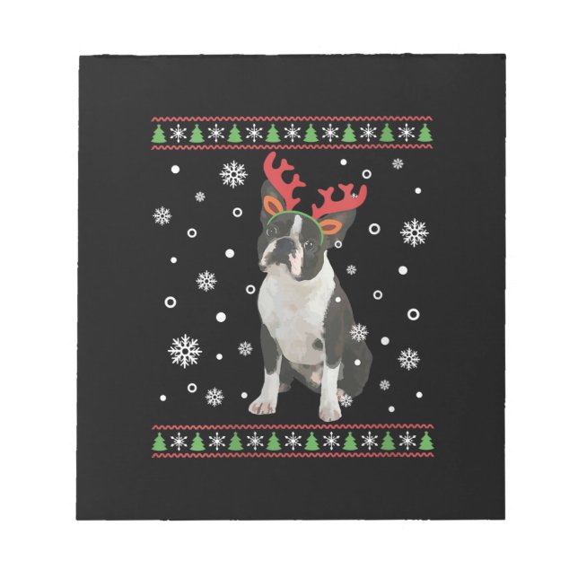 Bloc-note FEMMES Boston Terrier Xmas laide de Noël (Devant)