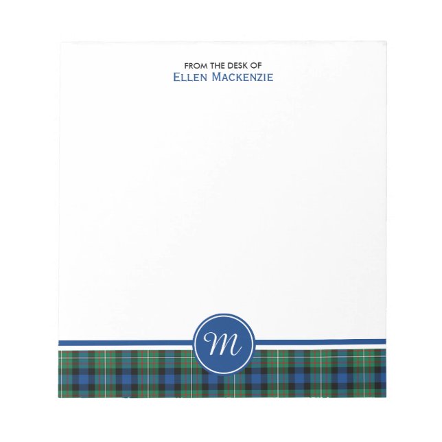 Bloc-note Ferguson Clan vert et bleu Tartan Monogramme (Devant)