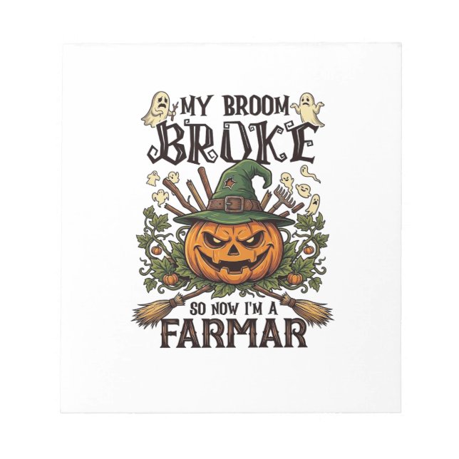 Bloc-note Ferme Broom Broke Citrouille d'Halloween Sorcière  (Devant)