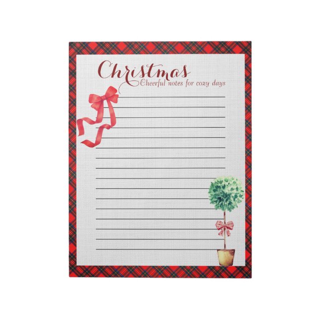 Bloc-note Festive Botanical Rustic Christmas Plaid Red Bow (Tourné)