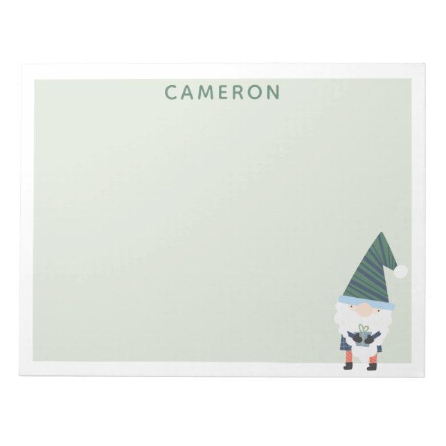 Bloc-note Festive Gnome Cartoon Vert Personnalisé (Devant)