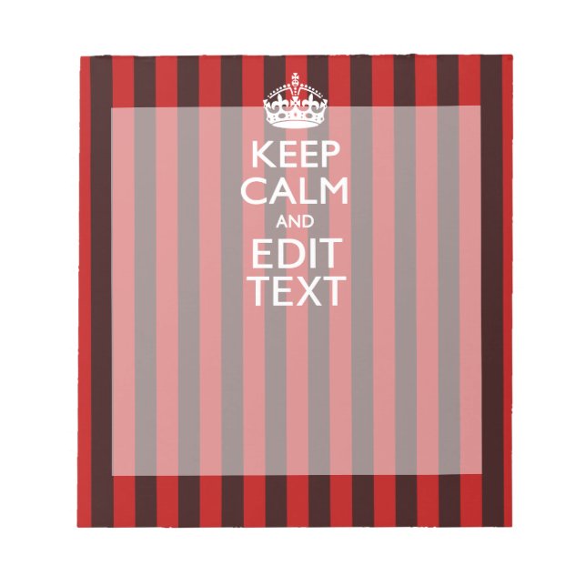 Bloc-note Festive Keep Calm Your Text on Red Stripes (Devant)