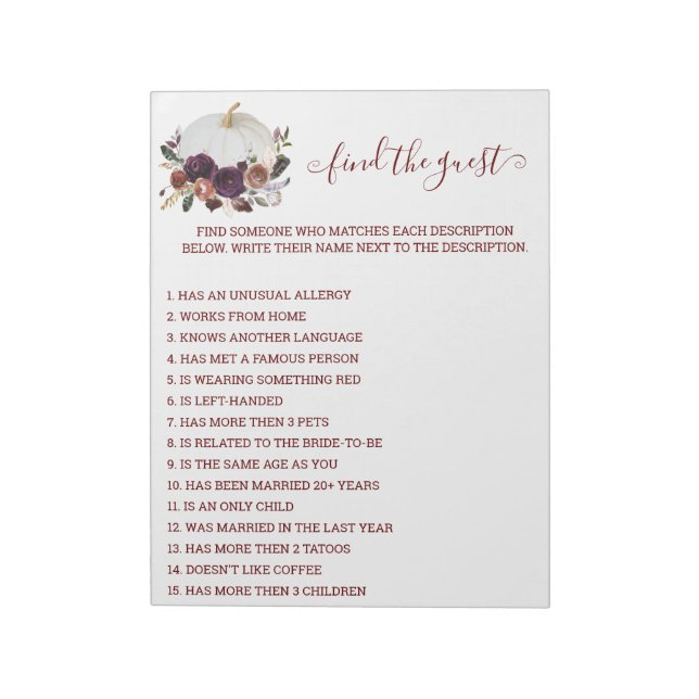 Bloc-note Fête des mariées d'automne Citrouille Rechercher i (Tourné)