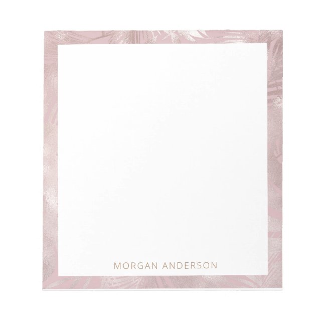 Bloc-note feuillage tropical rose or faux feuil monogramme (Devant)