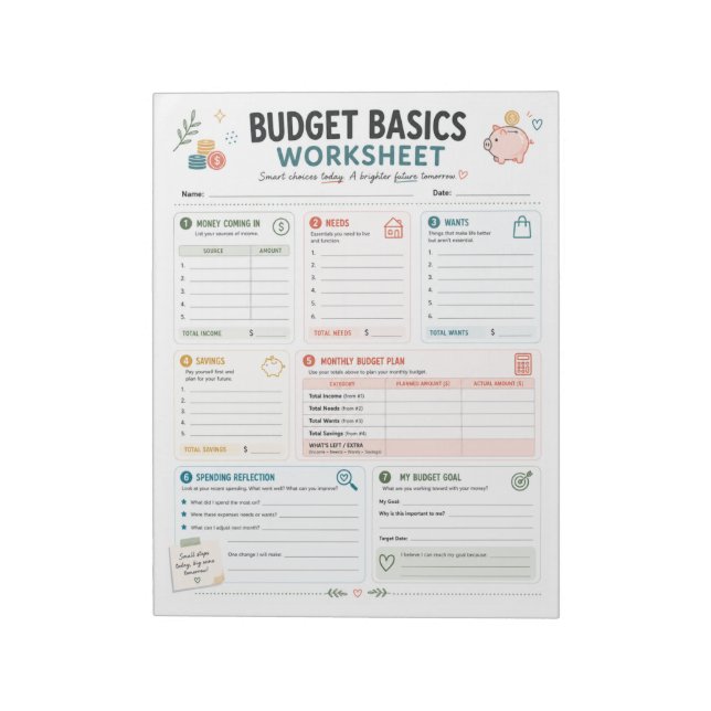 Bloc-note Feuille de calcul des bases du budget (Tourné)
