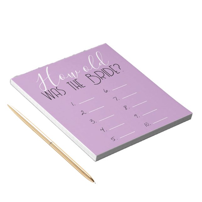 Bloc-note Feuille de réponses du jeu Quel âge avait la marié (Light Purple Lavender How Old Was the Bride - Bridal Shower Game Answer Sheets Pack of 40)