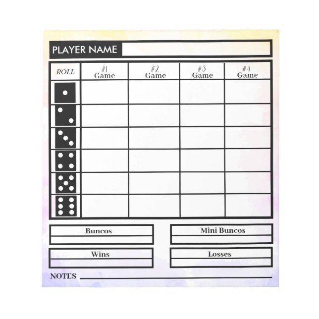 Bloc-note feuille de score de bunco (Devant)