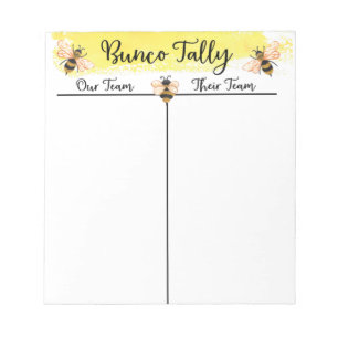 Bloc-note Feuille de score de la table Bunco Bee