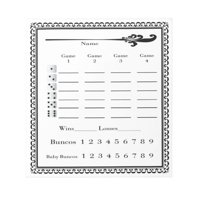 Bloc-note Feuille de score élégante de Bunco (Devant)