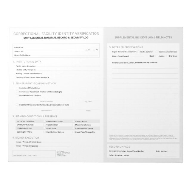 Bloc-note Feuille de vérification d'identité correctionnelle (Devant)