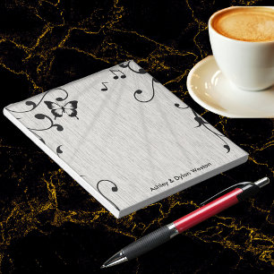 Bloc-note Feuille  gris et noir Mariage de bois