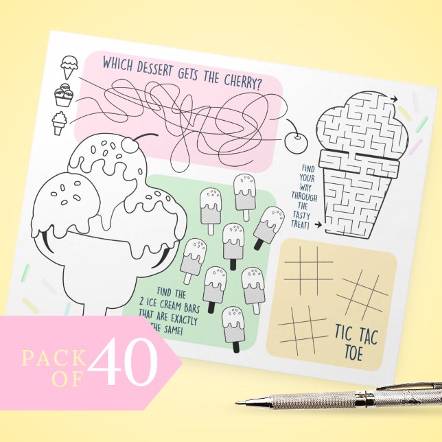 Bloc-note Feuilles d'activité de glace pour petits enfants p (Watercolor Ice Cream Coloring Activity Sheets for Birthday Party, Baby Shower or Bridal Showers)