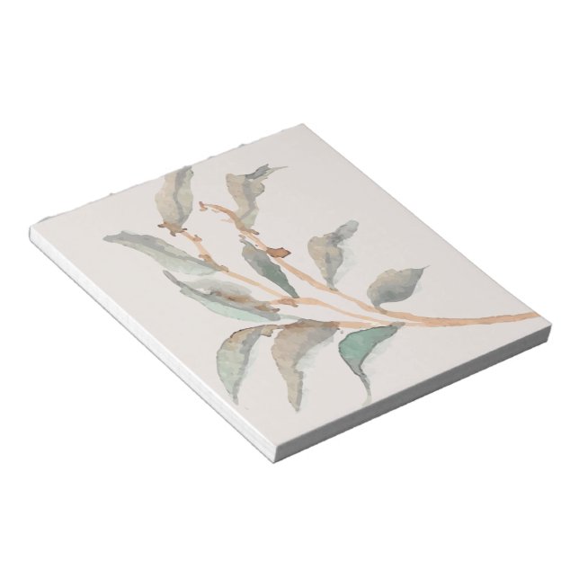 Bloc-note Feuilles d'aquarelle simple Vert moderne et rose (Incliné)