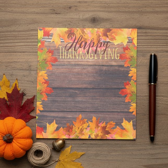 Bloc-note Feuilles d'automne en bois rustique de remerciemen (Créateur téléchargé)