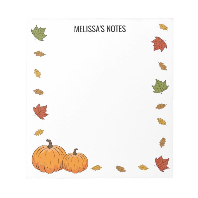 Bloc-note Feuilles d'automne et citrouilles orange avec text (Devant)