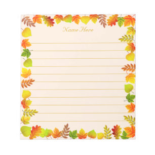 Bloc-note Feuilles d'automne sur fond beige clair ligné