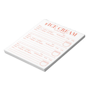 Bloc-note Feuilles de classement de la crème glacée, fiche