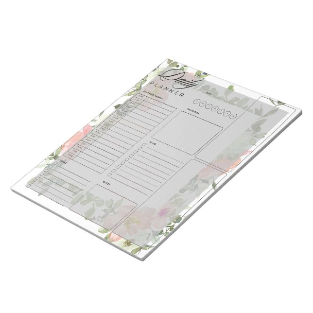 Bloc-note Feuilles de platine quotidienne à fleurs roses (Incliné)