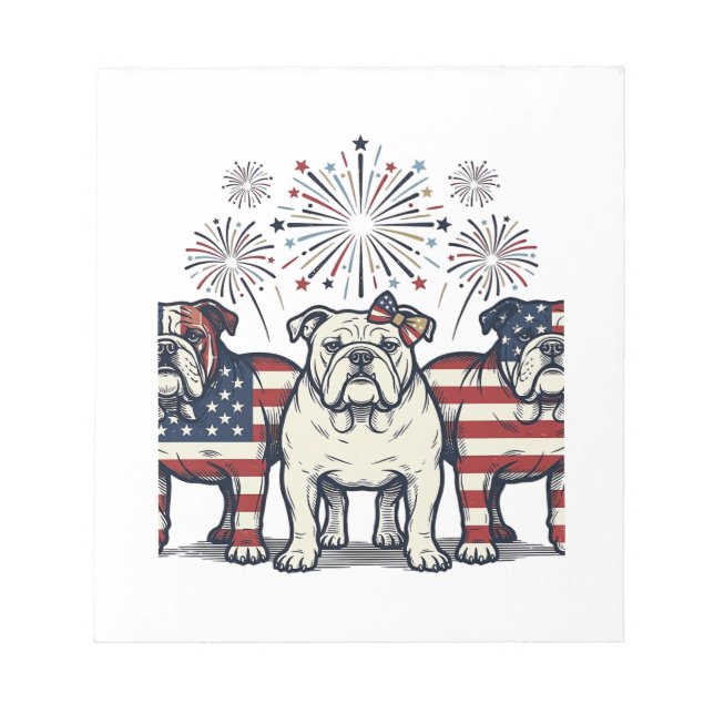 Bloc-note Feux d'artifice de Bouledogue patriotique Gravure  (Devant)