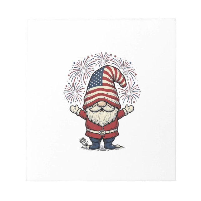 Bloc-note Feux d'artifice de gnome patriotique dessin vector (Devant)