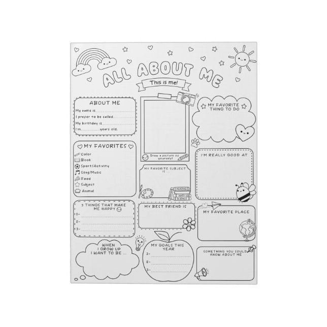 Bloc-note Fiche d'activité Tout sur moi pour les enfants de  (Tourné)