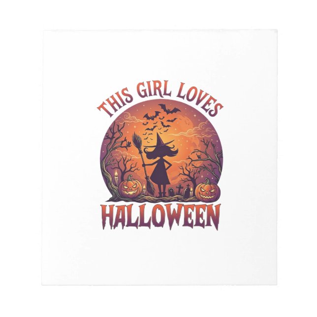 Bloc-note Fille aime Halloween Sorcière Citrouilles Chauves- (Devant)
