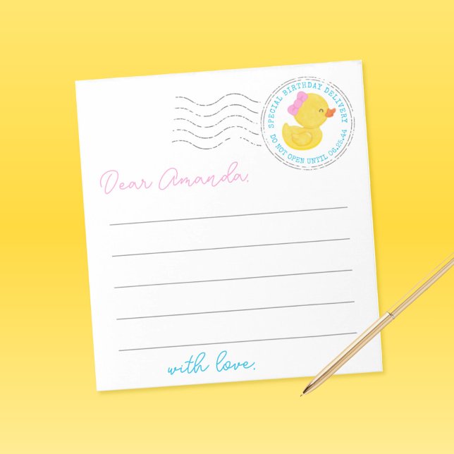 Bloc-note Fille Canard 1er Anniversaire Heure Capsule Feuill (Girl Duck First Birthday Time Capsule Note Sheets)