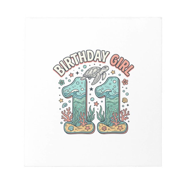 Bloc-note Fille d'anniversaire 11 Tortue de mer Conception d (Devant)