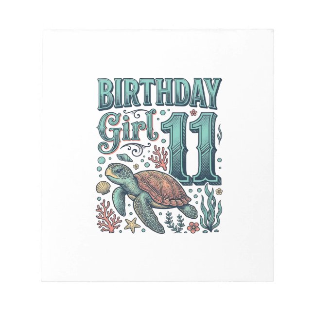 Bloc-note Fille d'anniversaire 11 Tortue de mer Gravure vint (Devant)