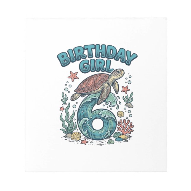 Bloc-note Fille d'anniversaire 6 Tortue de mer Conception de (Devant)