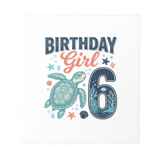 Bloc-note Fille d'anniversaire 6 Tortue de mer Conception ve (Devant)