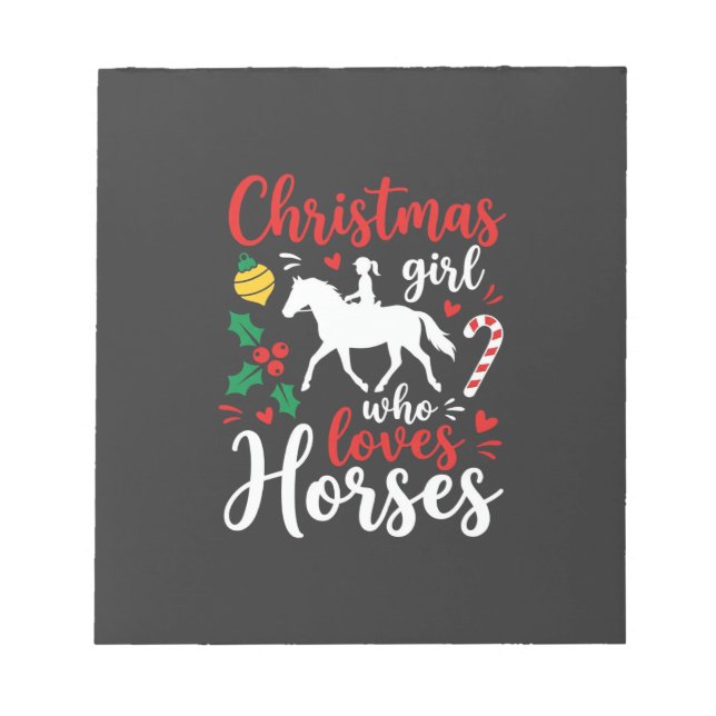 Bloc-note Fille de Noël qui aime les chevaux (Devant)