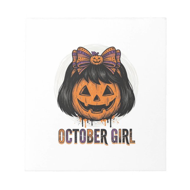 Bloc-note Fille d'octobre Citrouille Arc Halloween Vector De (Devant)