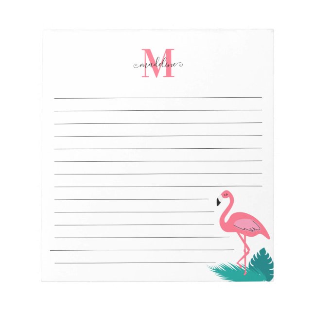 Bloc-note Fille Monogramme Feuilles tropicaux Flamant rose r (Devant)