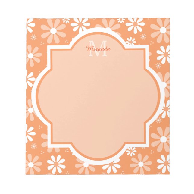 Bloc-note Fille Monogramme mignon Orange Daisy Fleurs et nom (Devant)