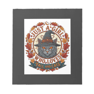 Bloc-note Fille qui aime les chats Halloween Sorcière Automn