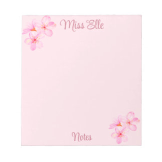 Bloc-note Fille rose floral personnalisé