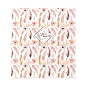 Bloc-note Fille rose florale Aquarelle Motif Nom Script