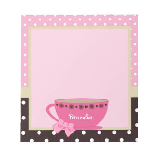 Bloc-note Fille Teacup rose et Brown Polka Dot Bow et nom