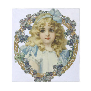 Bloc-note Fille Vintage avec de Belles Fleurs et un Nœud